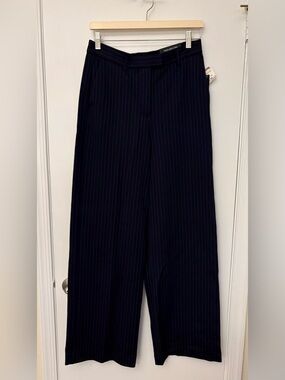 Jones NY Navy Pinstripe High Rise Wide Leg Dress Pants